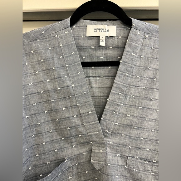 Derek Lam 10 Crosby Oversized Embroidered Dot Chambray Long Sleeve Top - Picture 4 of 10